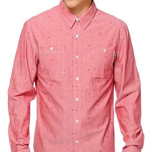 Men’s HUF Coral ‘H’ Embossed Button Down